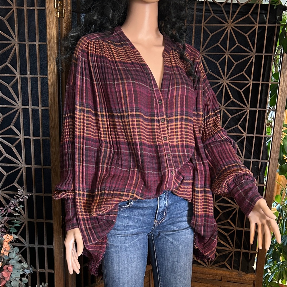 FREE PEOPLE FLANNEL PEASANT BOHO TOP